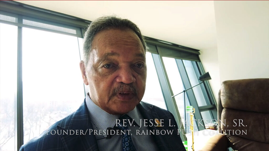 Rev. Jesse Jackson Sr., founder and president of the Rainbow Push Coalition, congratulates Dr. Benjamin F. Chavis Jr. on his selection as the 2023 NNPA Lifetime Achievement Award recipient.